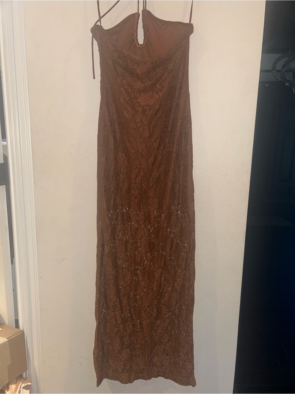 NWT XS Petal & Pup Brown Lace Halter Maxi Dress midi Tucker bodycon sexy long - Picture 12 of 14